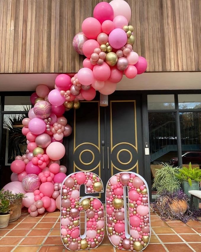 Bezente Pink Balloons Set,60pcs 12 inch Metallic Pearl Pink, Hot &