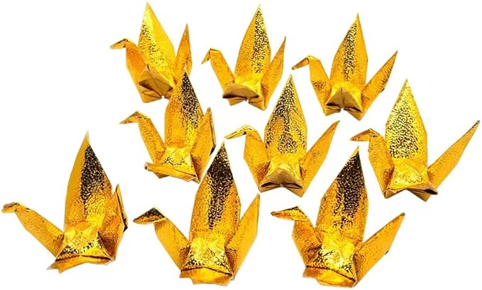 100PCS Premade 5.9" Gold Iridescent Origami Paper Cranes Folded 1000