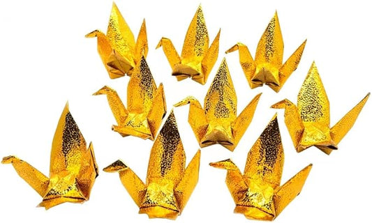 100PCS Premade 5.9" Gold Iridescent Origami Paper Cranes Folded 1000