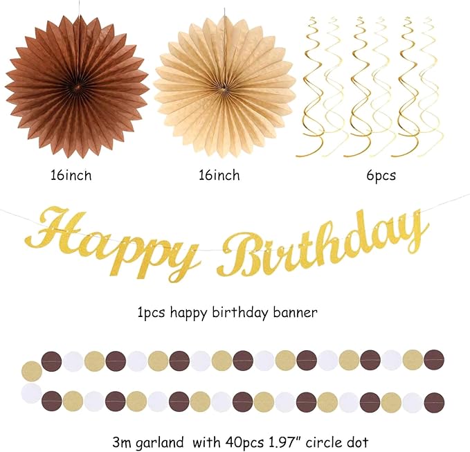 White Brown Champagne Gold Boho Birthday Party Decorations 21pcs