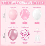 Light Pink and White Balloons, 60pcs 12inch Pearl Light Baby Pink