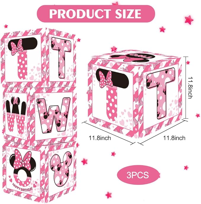 Pink Mouse 2nd Birthday Party Supplies Balloon Box with Letters Pink