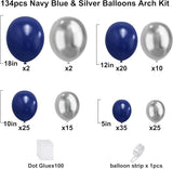 Blue and Silver Balloons Arch Garland Kit, 134pcs Navy Blue and
