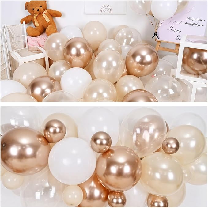 Cream White, Ivory Beige Balloons - Metallic Gold, Pearl White Sand -