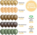 Funhot Green and Brown Balloons Set, 60PCS Sage Green Brown Gold