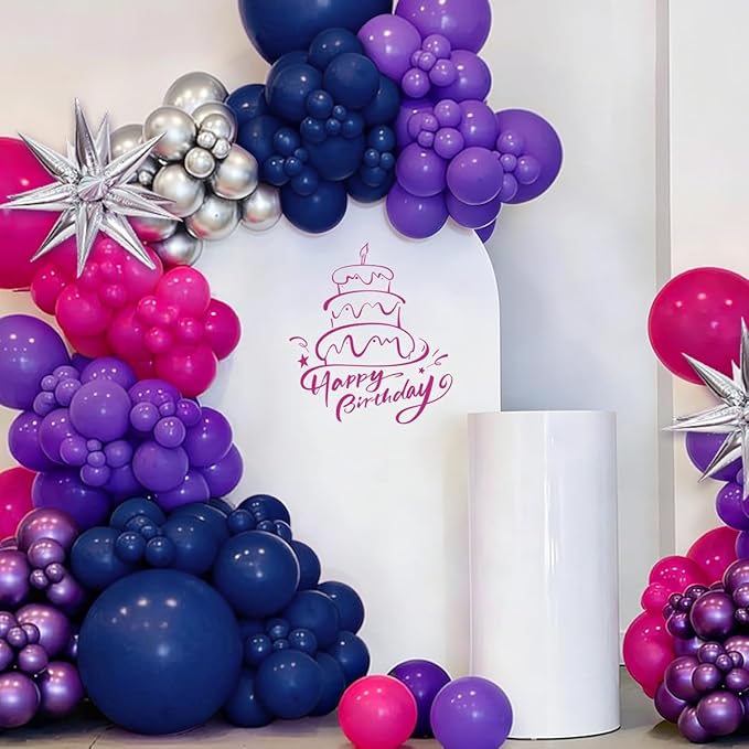 MEBAY Hot Pink Purple and Nave Blue Baloon Garland Arch Kit, 141Pcs