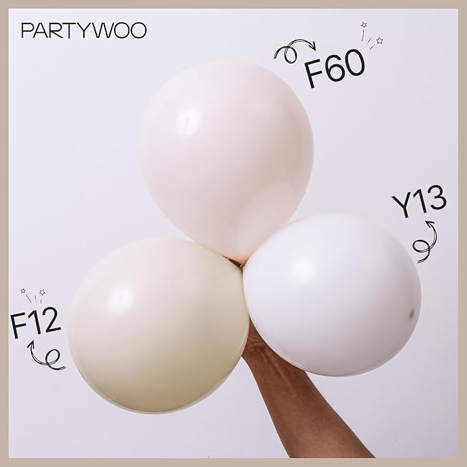 PartyWoo White Sand Balloons 50 pcs 12 Inch Beige Cream Ivory Latex