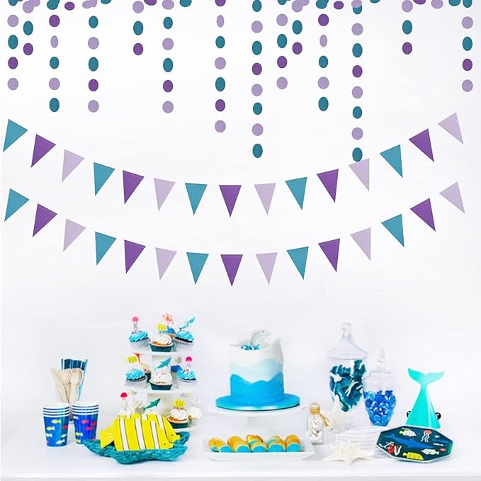 Mermaid Party Decorations Pennant Banner 2 Pack Glitter Purple Blue