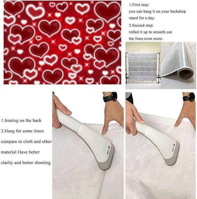 Red Heart Photo Backdrop Valentines Decorations 10x8FT Early 2000s