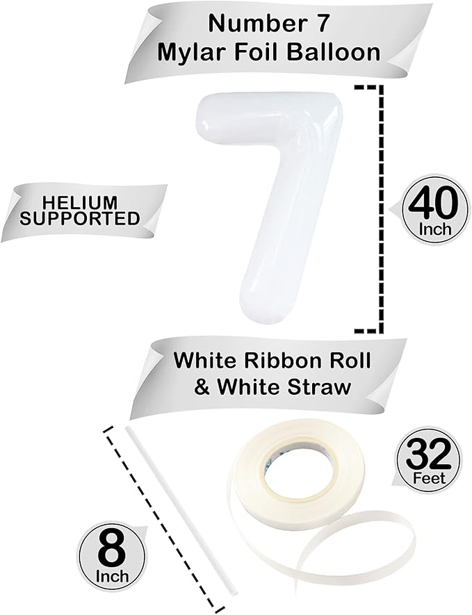 KatchOn, Giant White Number 7 Balloon - 40 Inch | 7th Birthday