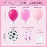 60pcs Cowgirl Balloons, Hot Pink Light Pink Confetti Cow Print Latex