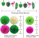 Hawaiian Party Decorations Flamingo Green Palm Leaf Banner with Pom
