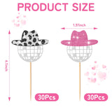Barydat 60 Pcs Glitter Disco Ball Cupcake Topper Cowboy Hat Cake