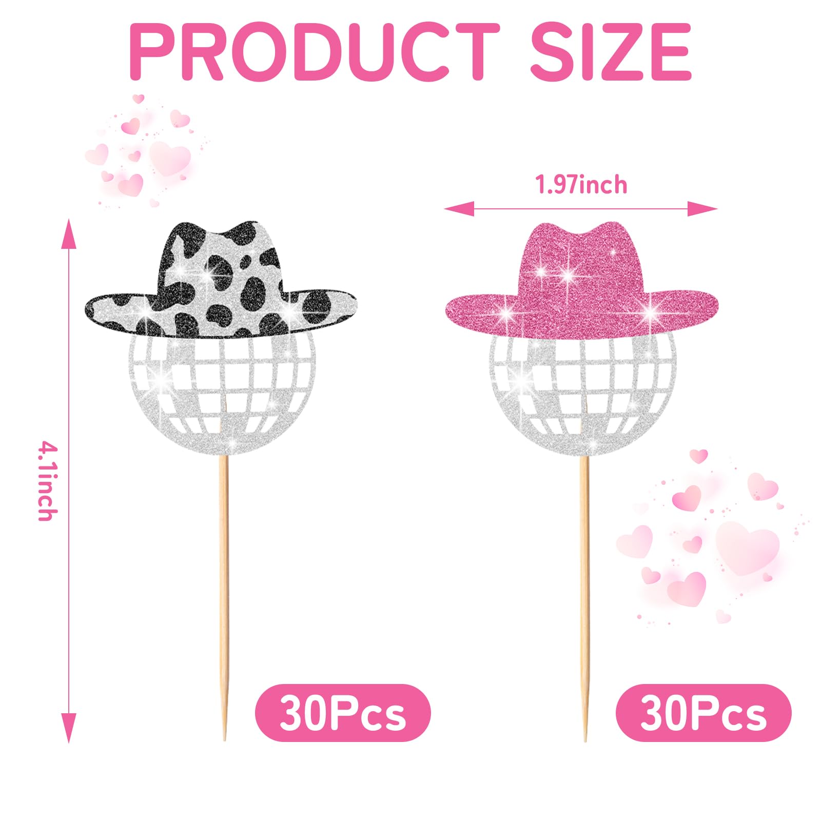 Barydat 60 Pcs Glitter Disco Ball Cupcake Topper Cowboy Hat Cake