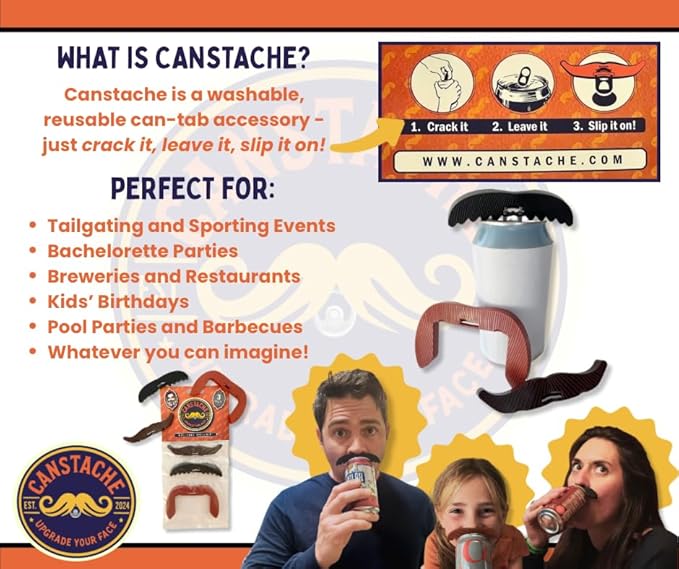 Reusable Novelty Can Mustache Clip - Clip-On Facial Hair Accessory