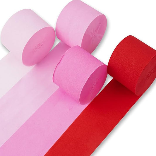 PartyWoo Pink Crepe Paper Streamers 4 Rolls 328 ft Pack of Dark Light
