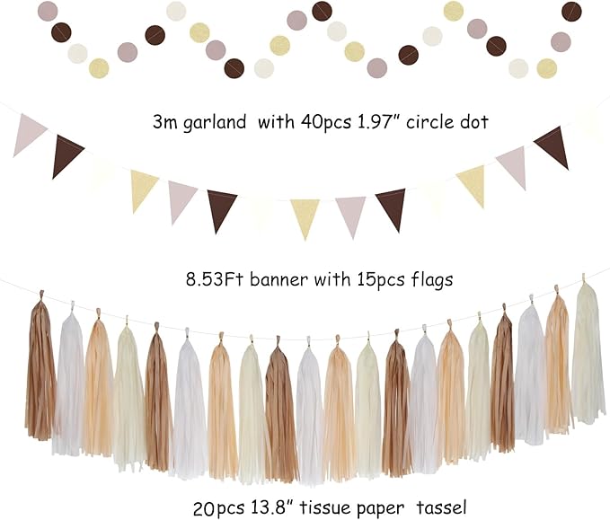 Boho Baby Shower White Brown Champagne Fall Party Decorations 33pcs