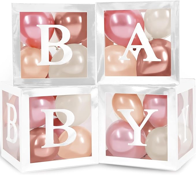Baby Shower Boxes with Letters White Boxes with Rose Gold Dusty Pink