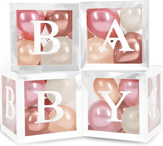 Baby Shower Boxes with Letters White Boxes with Rose Gold Dusty Pink