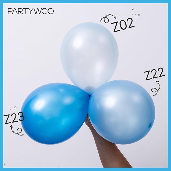 PartyWoo Blue and White Balloons 100pcs 12 Inch Pearl Light Baby