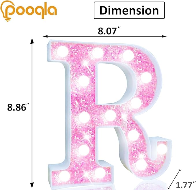 Pooqla LED Marquee Letter Lights, Light Up Pink Letters Glitter #18