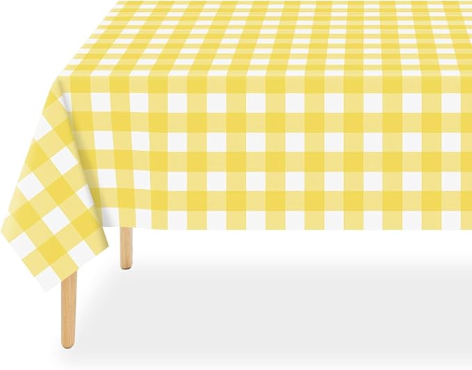 QIKSION Yellow Gingham Tablecloth Disposable 2 Pack, 54 x 108 Inch