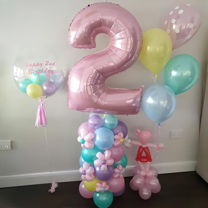 40 Inch Balloon Number 2 Pastel Pink, Large Foil Light Pink Number