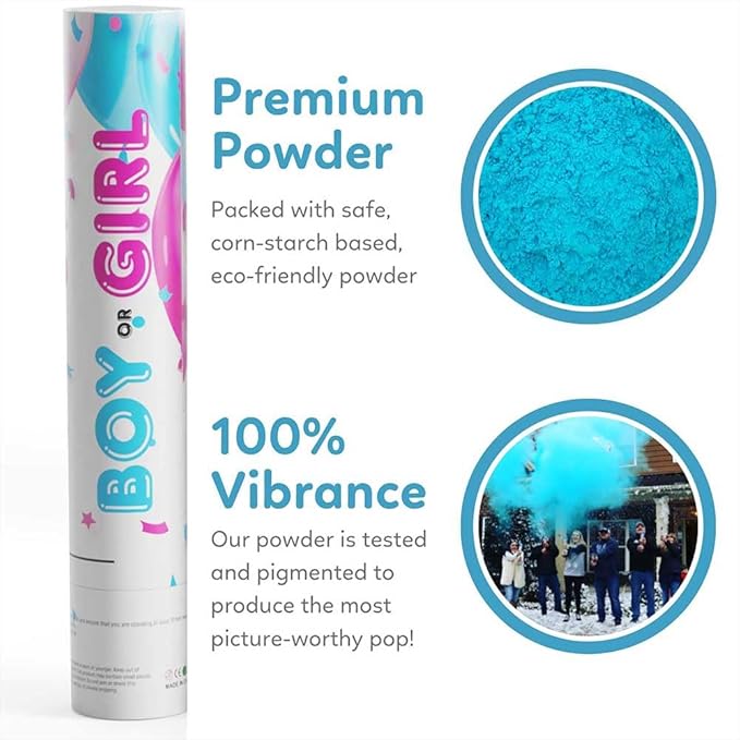Gender Reveal Powder Smoke Bombs Cannon Poppers | 2 Blue Poppers |