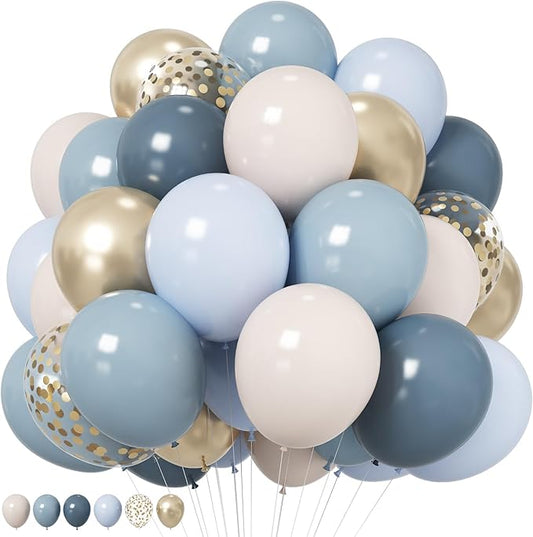 HILAVO Dusty Blue Balloons 12 Inch Pastel Fog Blue Slate White Sand