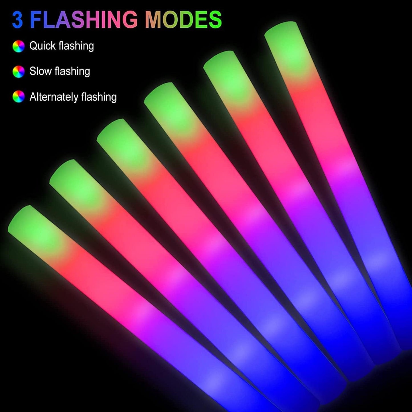 Blu7ive 199pcs Glow Sticks Bulk,Led Foam Sticks 3 Flashing Modes light