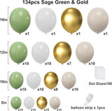 Sage Green Gold Balloons Garland Arch Kit, 134pcs Oh Baby Shower