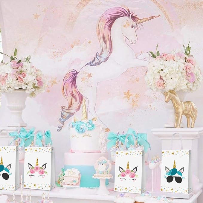 16 PCS Unicorn Party Favor Bags for Birthday Supplies Gift Goody