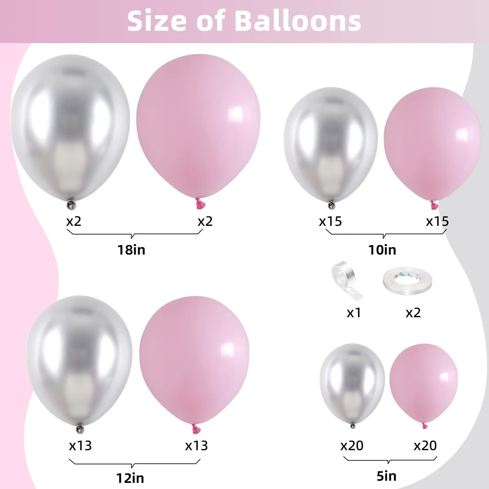 Pink and Silver Balloon Arch Kit, Metallic Silver Macaron Pink Balloon