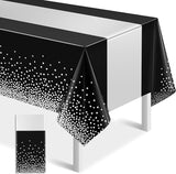1Pcs Black Silver Tablecloth Party Decorations,Plastic Black Table