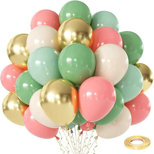 Zesliwy Sage Green Pink Gold Balloons,50Pcs 12Inch Dusty Mint Green
