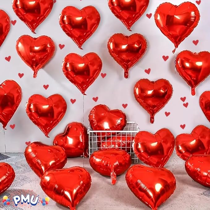 10Pcs 18 Inch Red Heart Balloons Valentine's Day Heart Shape Foil