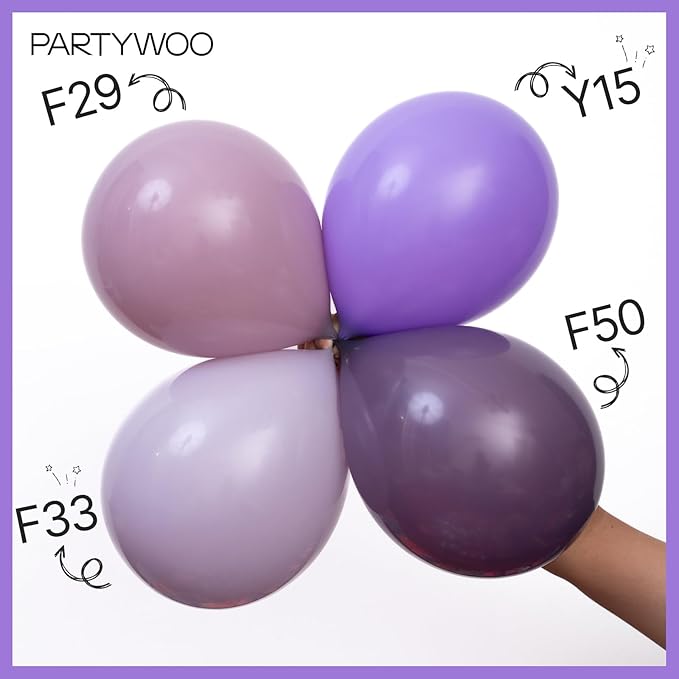 PartyWoo Dusty Purple Balloons 100pcs Different Sizes Pack of 18 12