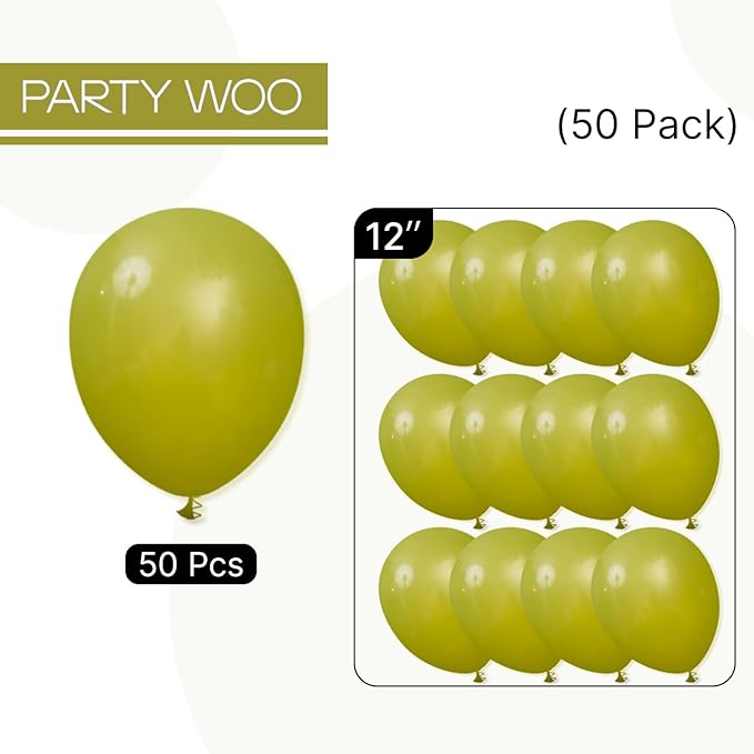 PartyWoo Olive Green Balloons 50 pcs 12 Inch Matte Sage Boho Green