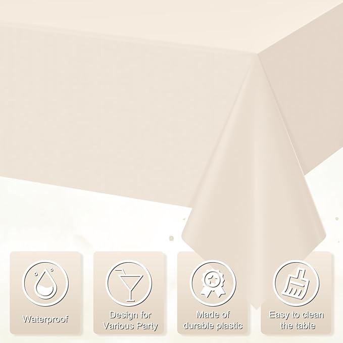 3Pcs Beige Tablecloths for Rectangle Tables,Disposable Plastic Ivory