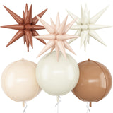 6Pcs Sand White Brown Foil Balloons,22Inch Cream Beige Tan 4D Round