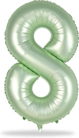 Sage Green Balloon Number 8, 40 Inch Large Self Inflating Foil Number