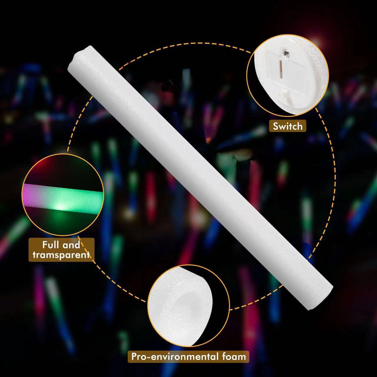 SHQDD 200 PCS LED Foam Sticks, Bulk Glow Sticks, Foam Glow Sticks for