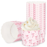 JarThenaAMCS 100Pcs Pink Bow Paper Baking Cups Bowknot Cupcake