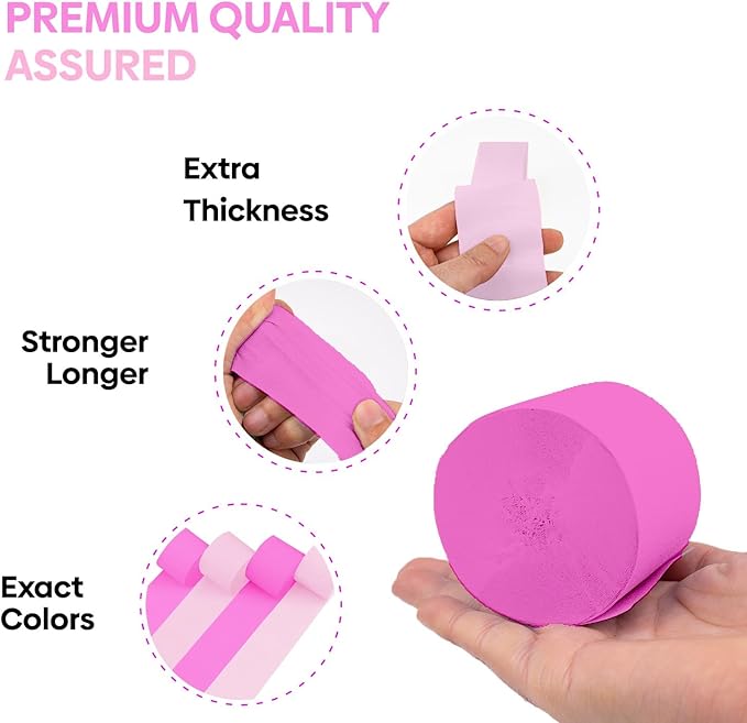 Captain Décor 4 Hot Pink Streamers, 328ft Crepe Paper Streamers Rolls