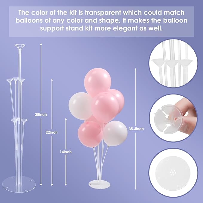 Voircoloria 6 Sets Balloon Stand Kits, Balloon Sticks with Base for Ta