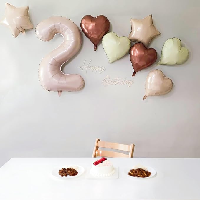 Nude 2 Balloons Set, 40 Inch Retro Apricot Foil Number 2 Balloon Boho