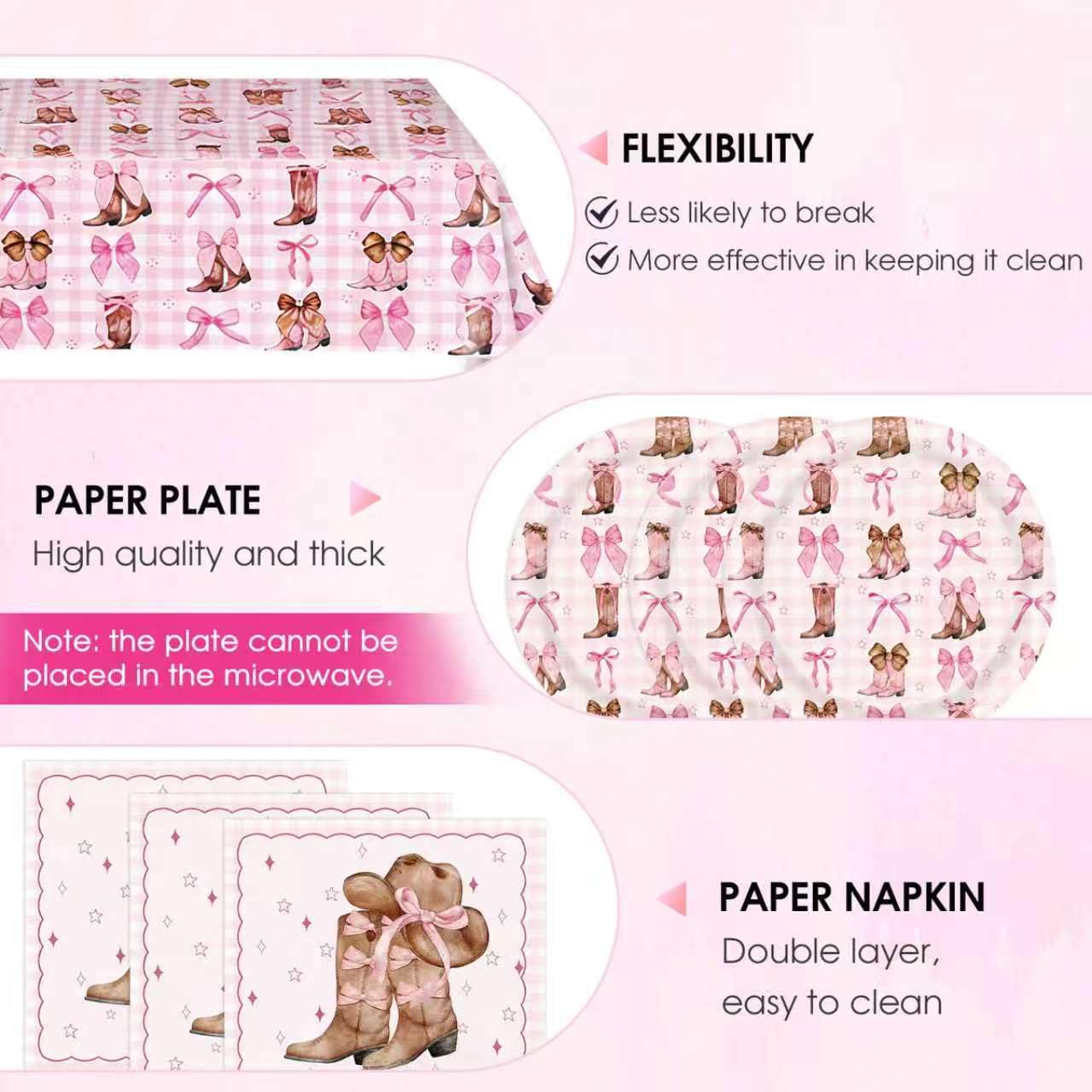Cowgirl Birthday Party Decorations, 41Pcs Coquette Bow Cowgirl Paper