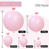 PartyWoo Light Pink Balloons 100 pcs Different Sizes of 36 18 12 10 5