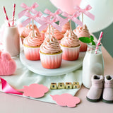 24pcs Bow Cupcake Toppers - Girls Pink Bow Cake Picks Party