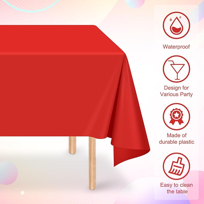 16 Pack Red Plastic Tablecloth for Rectangle Tables, Premium